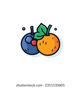 A cartoon drawing of fruits icon. pear, mango, pinapple, apple, orange, strawberry, banana, pears. illustration of fruits icon white background. Isolated.