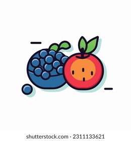 A cartoon drawing of fruits icon. pear, mango, pinapple, apple, orange, strawberry, banana, pears. illustration of fruits icon white background. Isolated.