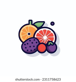 A cartoon drawing of fruits icon. pear, mango, pinapple, apple, orange, strawberry, banana, pears. illustration of fruits icon white background. Isolated.