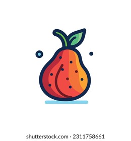 A cartoon drawing of fruits icon. pear, mango, pinapple, apple, orange, strawberry, banana, pears. illustration of fruits icon white background. Isolated.