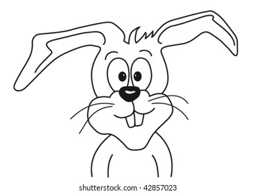 Cartoon drawing of a funny bunny face which looks forward to Easter.