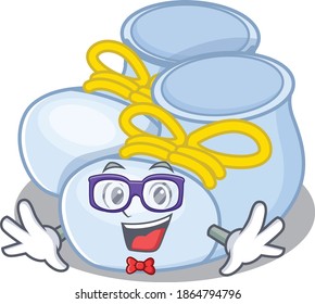 A cartoon drawing of geek baby boy boots wearing weird glasses