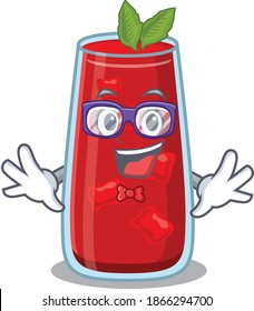 A cartoon drawing of geek bloody mary cocktail wearing weird glasses