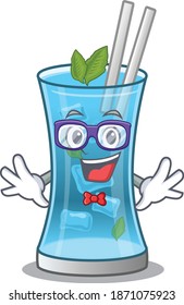 A cartoon drawing of geek blue hawai cocktail wearing weird glasses