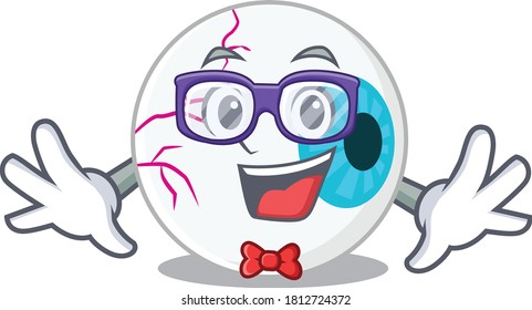 A cartoon drawing of geek eyeball wearing weird glasses