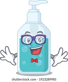 A cartoon drawing of geek hand sanitizer wearing weird glasses