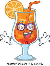 A cartoon drawing of geek mai tai cocktail wearing weird glasses
