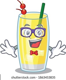 A cartoon drawing of geek pina colada cocktail wearing weird glasses