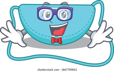 A cartoon drawing of geek sling bag wearing weird glasses