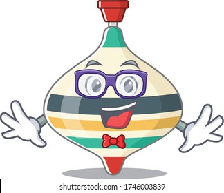 A cartoon drawing of geek top toy wearing weird glasses
