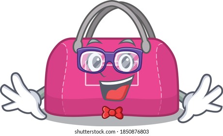 A cartoon drawing of geek woman sport bag wearing weird glasses