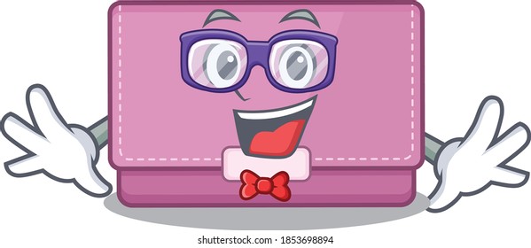 A cartoon drawing of geek womens wallet wearing weird glasses