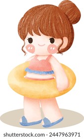 Cartoon drawing a girl with swimming ring