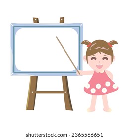 Cartoon drawing of girl and white ward. Presentation. Studying.