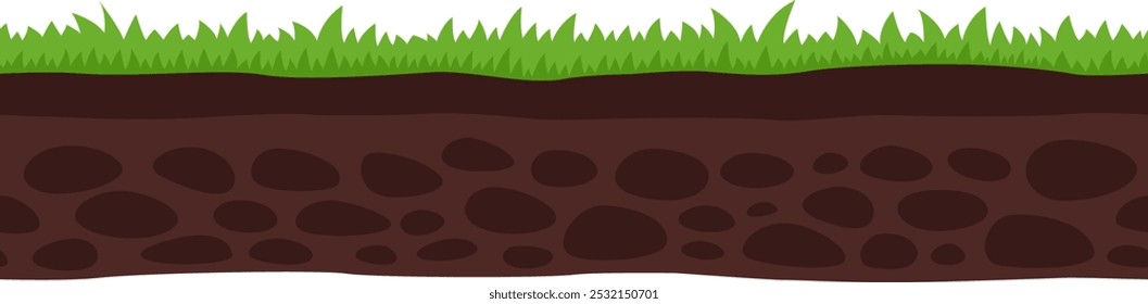 A cartoon drawing of a grassy hill with a dirt road and a few rocks