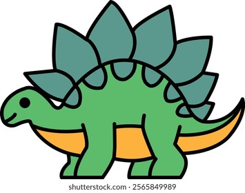 A cartoon drawing of a green dinosaur with a smile on its face. The dinosaur has a long tail and is standing on its hind legs