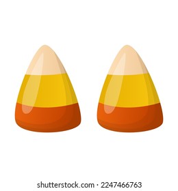Cartoon drawing of Halloween candy shaped sharp striped teeth on white background. Spooky Halloween candies vector illustration. Halloween, sweet food concept