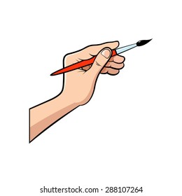 cartoon drawing hand with brush in color