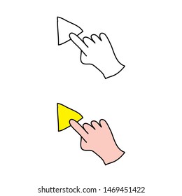 cartoon drawing of a hand pushing a play button