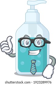 cartoon drawing of hand sanitizer Businessman wearing glasses and tie