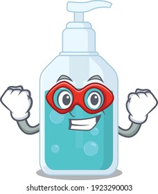 A cartoon drawing of hand sanitizer in a Super hero character