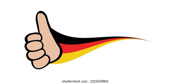 Cartoon drawing hand, thumbs up, top, super and germany flag. Deutschland flags and fine, okay sign. Vector hands showing positive mood symbol or icon