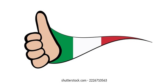 Cartoon drawing hand, thumbs up, top, super and germany flag. Italy or italia, flags and fine, okay sign. Vector hands showing positive mood symbol or icon