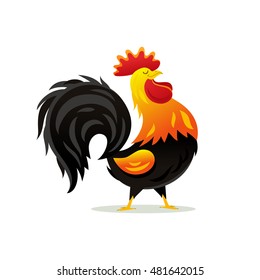 Cartoon drawing of a handsome rooster. Vector illustration on white background. The symbol of the Chinese New Year.
