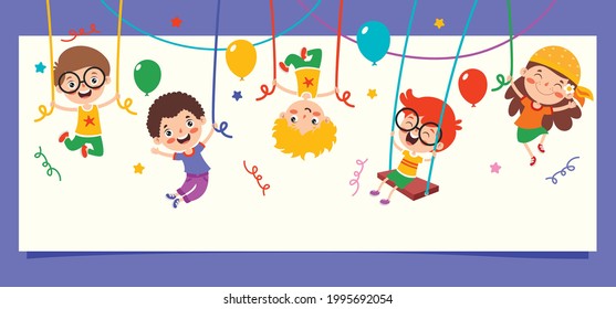 Cartoon Drawing Happy Character Swinging Stock Vector (royalty Free 