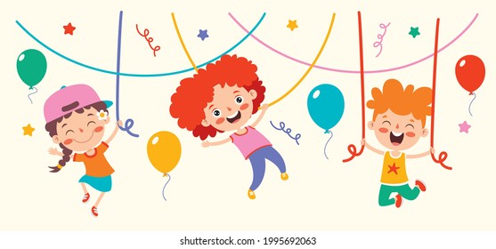 Cartoon Drawing Of Happy Character Swinging