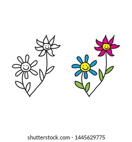 cartoon drawing of happy flowers