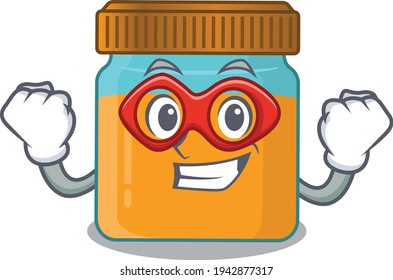 A cartoon drawing of honey jar in a Super hero character