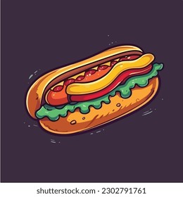 A cartoon drawing of a hot dog vector illustration.