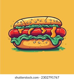 A cartoon drawing of a hot dog vector illustration.