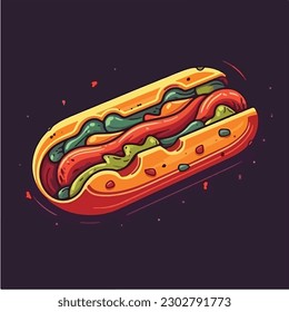 A cartoon drawing of a hot dog vector illustration.