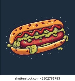 A cartoon drawing of a hot dog vector illustration.