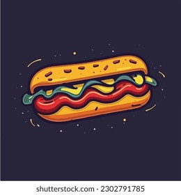 A cartoon drawing of a hot dog vector illustration.
