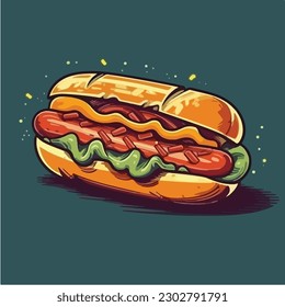 A cartoon drawing of a hot dog vector illustration.