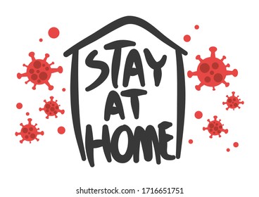 Cartoon drawing, house and text, stay home Is a vector image or illustration that can be used for various designs and media