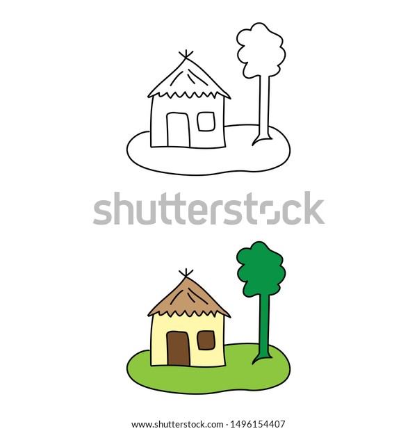 Cartoon Drawing Hut Stock Vector Royalty Free