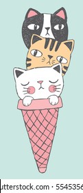 Cartoon drawing of ice cream made up of cat faces