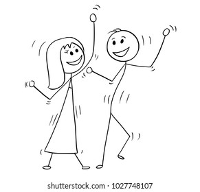 Cartoon drawing illustration of couple dancing pop disco.