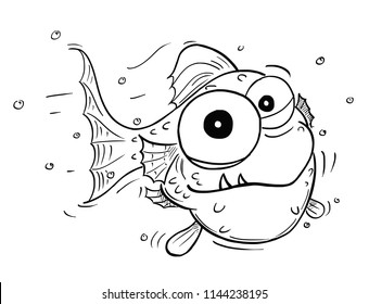 Cartoon drawing illustration of crazy cute fish.