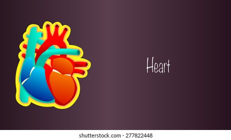 Cartoon Drawing Illustration Of Human Heart.Template For Health Care And Medical Related Concept Poster Or Hospital Advertisement. School Biology Education Teaching Lesson. Physiology Experiment.