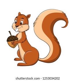 Cartoon drawing illustration of a Squirrel holding a nut