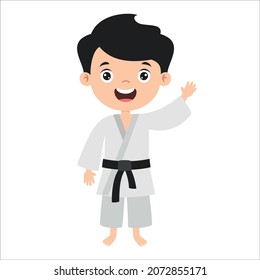 Cartoon Drawing Of A Kid Making Karate