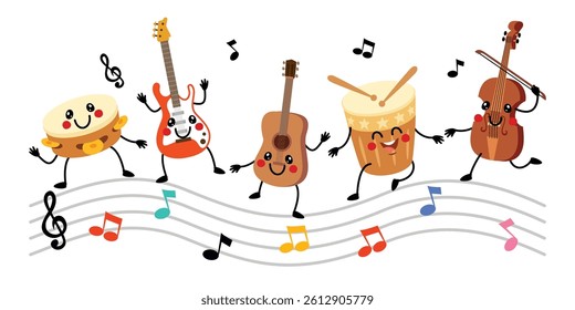 Cartoon Drawing Of Kids And Instruments