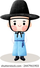 Cartoon drawing Korean traditional costume.