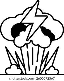 A cartoon drawing of a large explosion with a lightning bolt in the middle