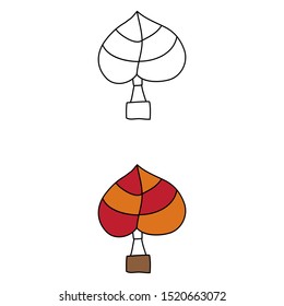 cartoon drawing of a leaf shaped  hot air balloon